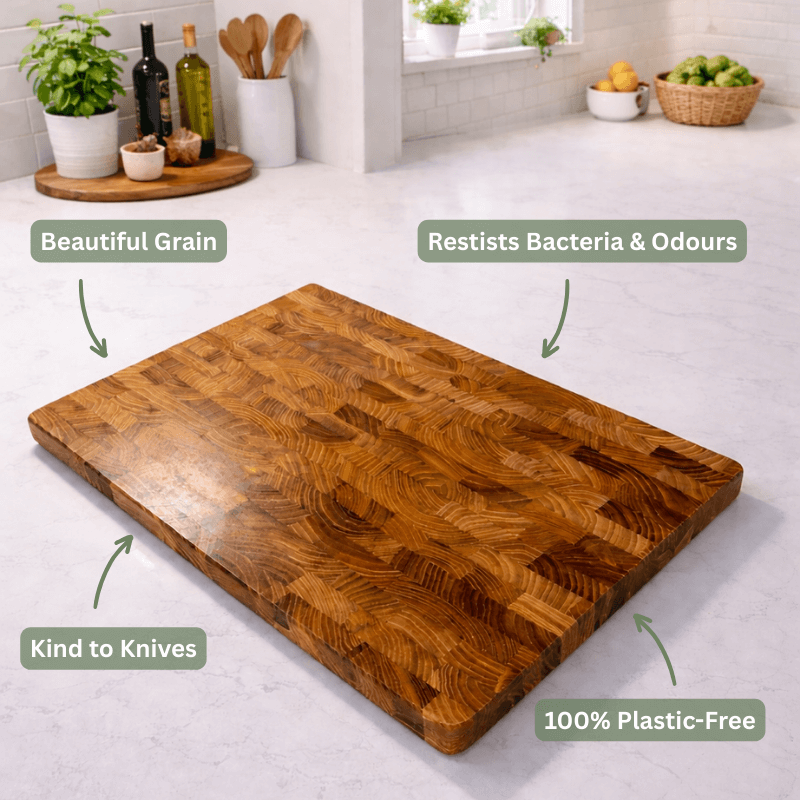 PurePrep™ Premium Teak Wood Chopping Board | Naturally Antibacterial & Knife-Friendly