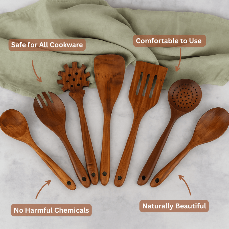 PurePrep™ Premium Teak Wood Cooking Utensils - Set of 7