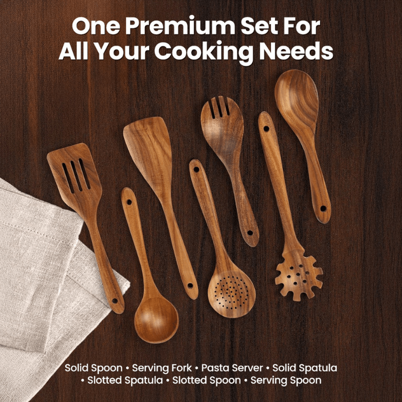 PurePrep™ Premium Teak Wood Cooking Utensils - Set of 7