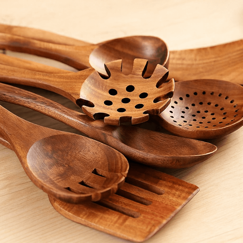 PurePrep™ Premium Teak Wood Cooking Utensils - Set of 7