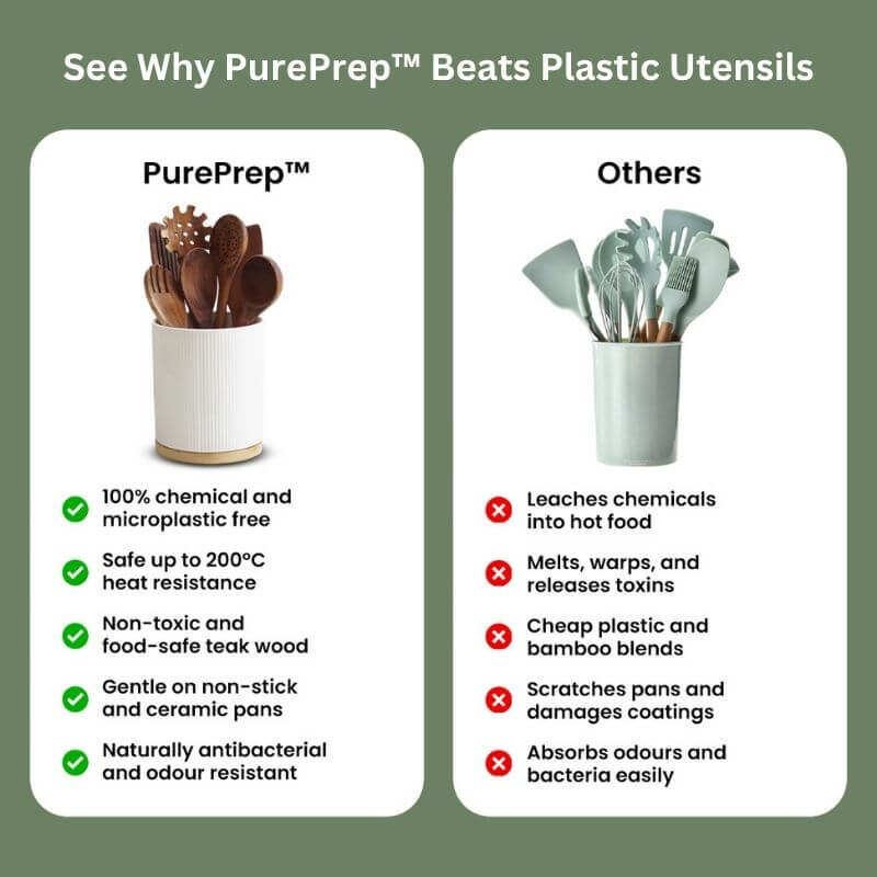 PurePrep™ Premium Teak Wood Utensils | 7-Piece Non-Toxic Set