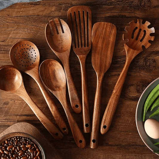 PurePrep™ Premium Teak Wood Cooking Utensils - Set of 7