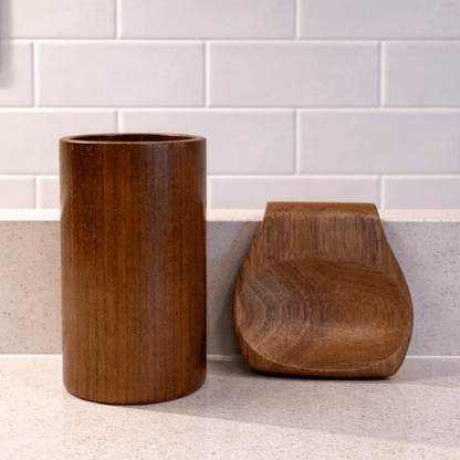 PurePrep™ Premium Teak Wood Utensil Holder & Spoon Rest Set