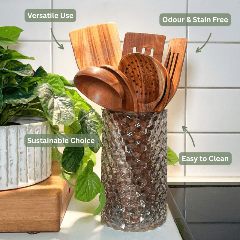 PurePrep™ Premium Teak Wood Utensils | 7-Piece Non-Toxic Set