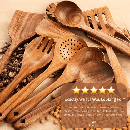 PurePrep™ Premium Teak Wood Cooking Utensils - Set of 7