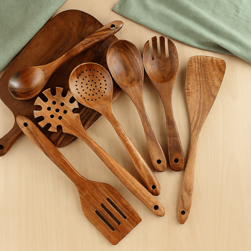 PurePrep™ Premium Teak Wood Cooking Utensils - Set of 7