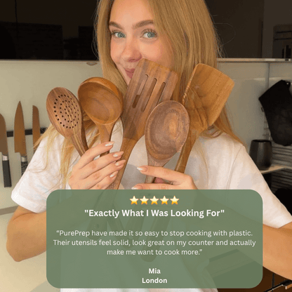 PurePrep™ Premium Teak Wood Utensils | 7-Piece Non-Toxic Set