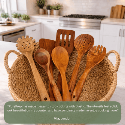 PurePrep™ Premium Teak Wood Utensils | 7-Piece Non-Toxic Set