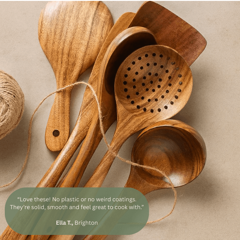 PurePrep™ Premium Teak Wood Utensils | 7-Piece Non-Toxic Set