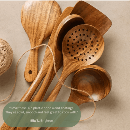 PurePrep™ Premium Teak Wood Utensils | 7-Piece Non-Toxic Set