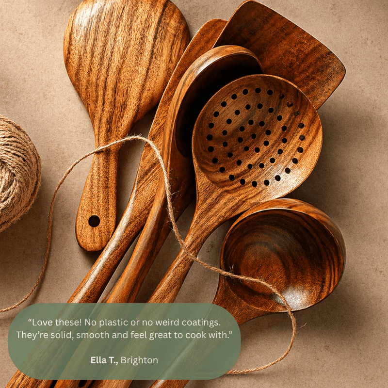 PurePrep™ Teak Utensils | 7-Piece Non-Toxic Kitchen Set