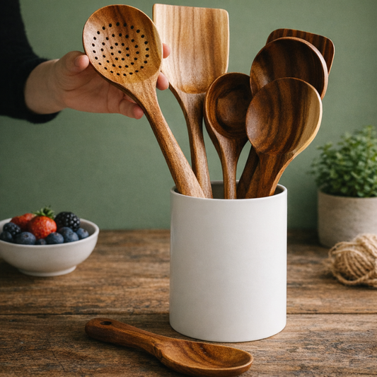 PurePrep™ Premium Teak Wood Utensils | 7-Piece Non-Toxic Set