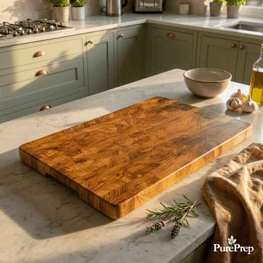 PurePrep™ Premium Teak Wood Chopping Board | Naturally Antibacterial & Knife-Friendly