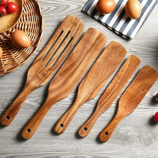 PurePrep™ Premium Natural Wooden Spurtle Set - 5 Versatile Kitchen Tools
