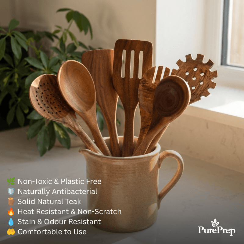 The PurePrep™ Teak Wood Set | 7 Premium Non-Toxic Utensils