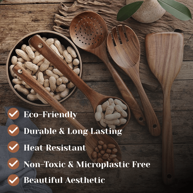 PurePrep™ Premium Teak Wood Cooking Utensils - Set of 7