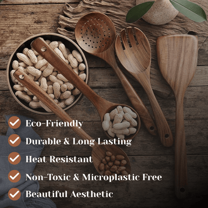 PurePrep™ Premium Teak Wood Cooking Utensils - Set of 7