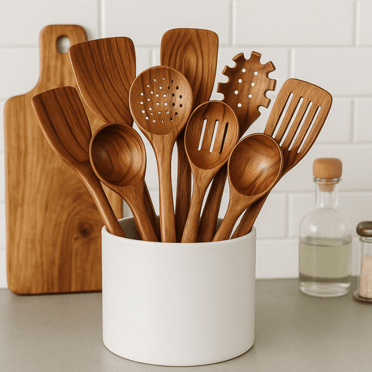 PurePrep™ Premium Teak Wood Cooking Utensil Set – 10 Essential Kitchen Tools