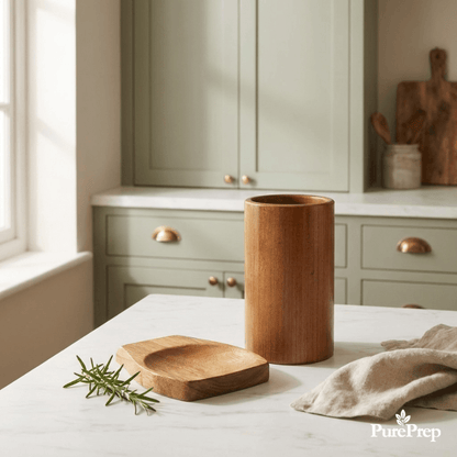 PurePrep™ Premium Teak Wood Utensil Holder & Spoon Rest Set