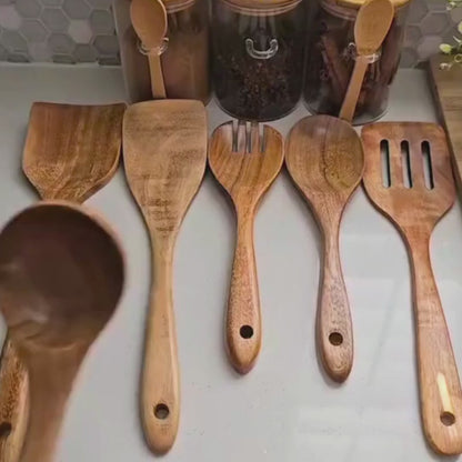 PurePrep™ Premium Teak Wood Utensils | 7-Piece Non-Toxic Set