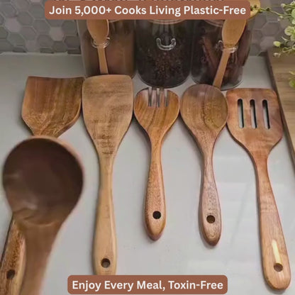 PurePrep™ Premium Teak Wood Cooking Utensils - Set of 7