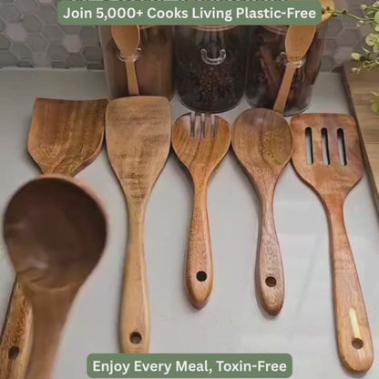 PurePrep™ Premium Teak Wood Utensils | 7-Piece Non-Toxic Set